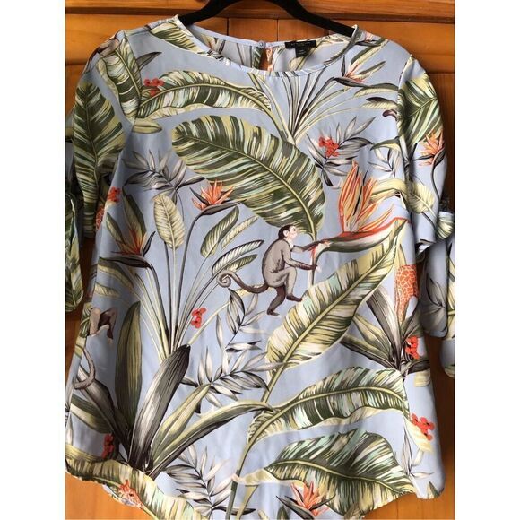 Ann Taylor Tropical Monkey Blue blouse size XS/P - Picture 4 of 11